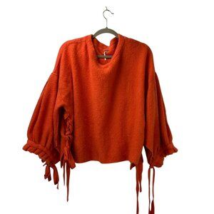 Free People Women's M/L Cashmere Blend Oversized With Side Ties Sweater Orange